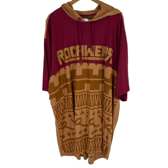 Rocawear Mens 4X Hooded Long Sleeve Shirt Burgundy & Tan Geometric PatternMens 4 - Picture 1 of 7